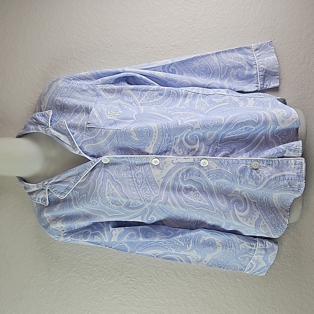 Lauren Ralph Lauren | Women's Paisley Blue White Long Sleeves Pajama Top Sz S